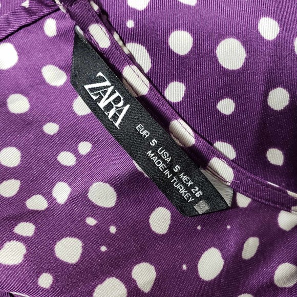 Zara women's size Small Purple and White Polkadot Long Sleeve Blouse - Picture 6 of 8